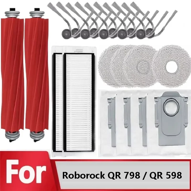 B58A Compatible For Roborock QR 798 / QR 598 / Roborock QV 35A Vacuum Parts Main Roller Side Brush HEPA Filter Mop Cloth