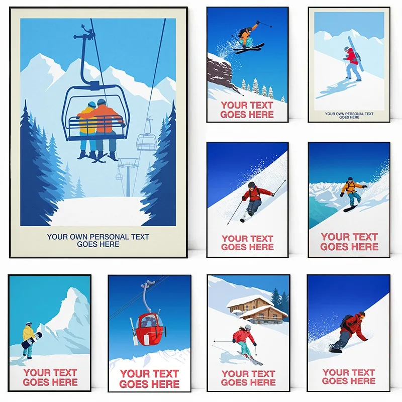 Winter Snow Mountain Ski Sports Skiing Snowboard Posters and Prints Canvas Printing Wall Art Picture for Living Room Decor Gifts