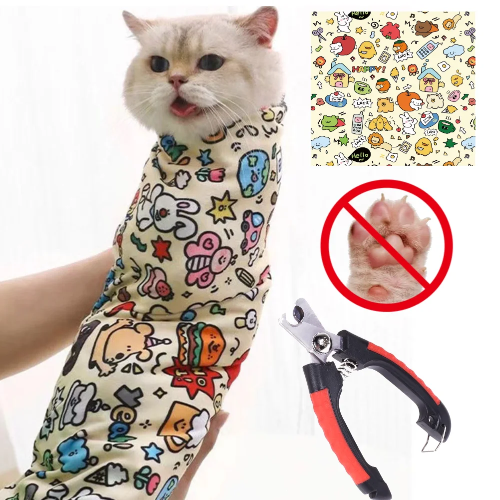 Cat Grooming Wrap Self-adhesive Cat Restraint Wrap Anti-Scratch Cat Swaddle Burrito Wrap High Quality Home Pet Nail Clipper