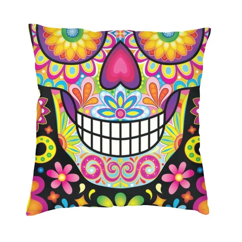 Sugar Skull Day Of The Dead Art Throw Pillow Cover Home Decorative Custom Square Mexican Skull Cushion Cover 45x45cm Pillowcover