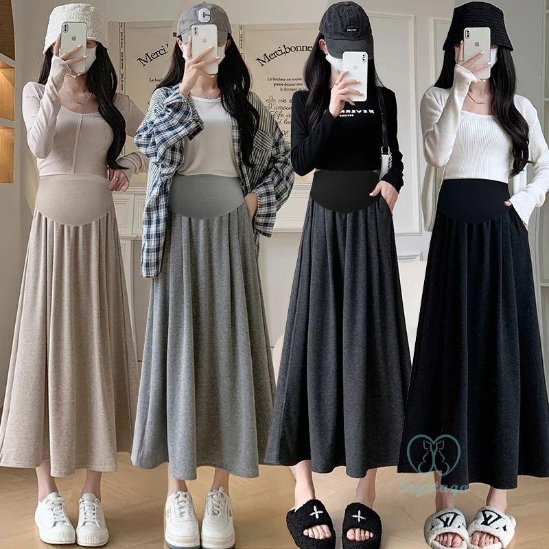 A Line Big Bottoms Maternity Skirts Spring Fashion Casual Elastic Waist Belly Clothes for Pregnant Women Baby Care Pregnancy