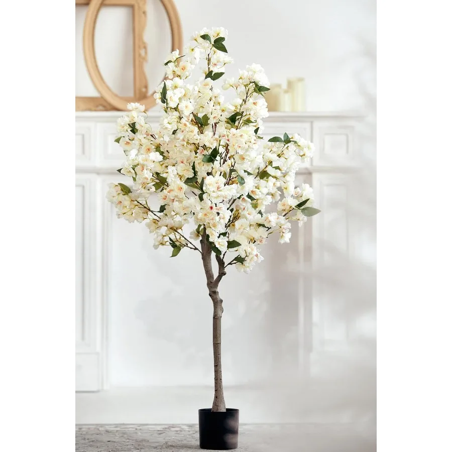 Kirschblüten Baum Elfenbeinfarbene Seidenblumen Topf Künstliche Pflanzen für drinnen und draußen Zuhause Hochzeit Party Eröffnung Einkaufen M