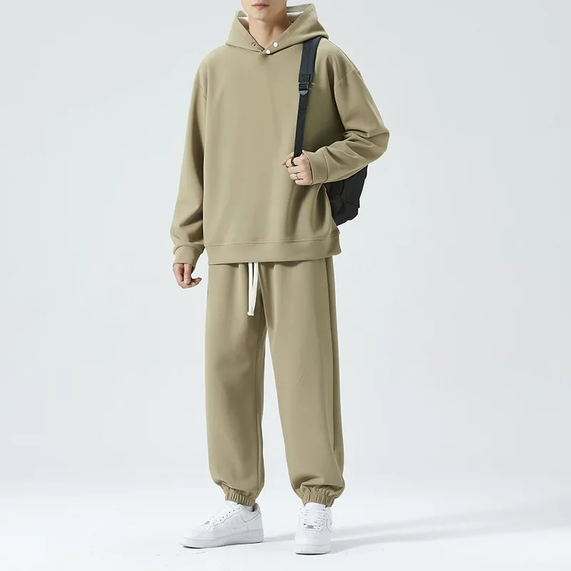 

Мужские новые комплекты, пуловеры с круглым вырезом, толстовки из двух предметов, прямые брюки до щиколотки, толстовки, спортивные повседневные свободные карманы 2025