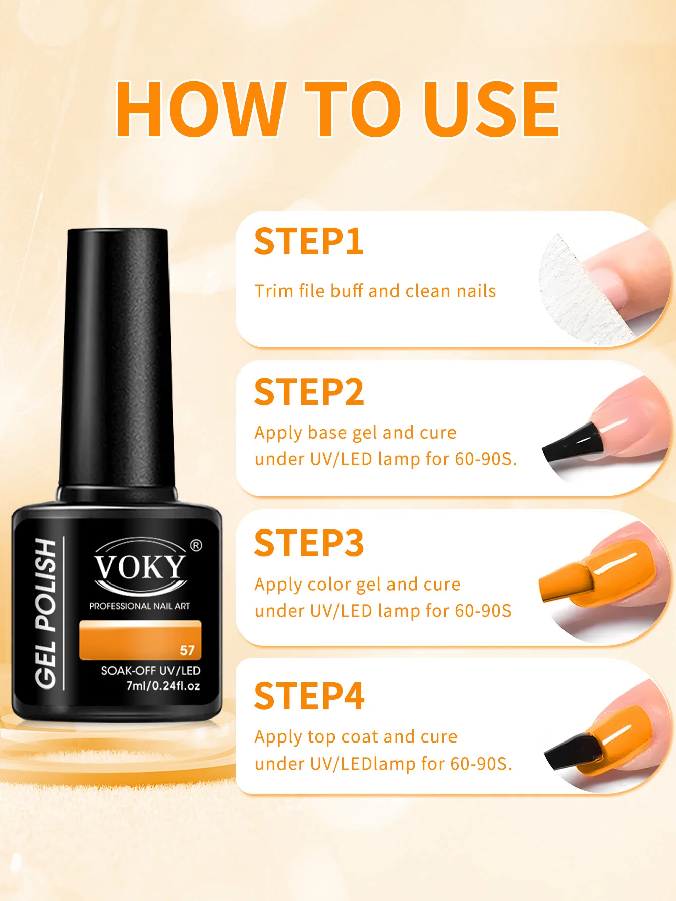 ชุดทำเล็บเจล VOKY 3 ชิ้น, ใช้กับหลอด UV/LED, เหมาะสำหรับร้านทำเล็บที่บ้านหรือทำเองสำหรับผู้หญิง