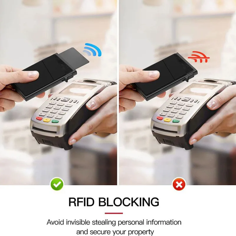 Pacchetto di carte da uomo semplice portafoglio con protezione RFID ultra sottile custodia per carte portatile quadrata scatola per carte con spinta laterale in lega di alluminio