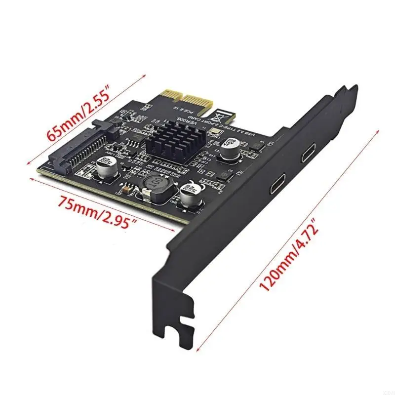K3NB PCIe 1X to USB 3.2 Gen2 Cards 10Gbps PCIE Expansion Cards with Double Type C PCIE Cards for Desktop Computer