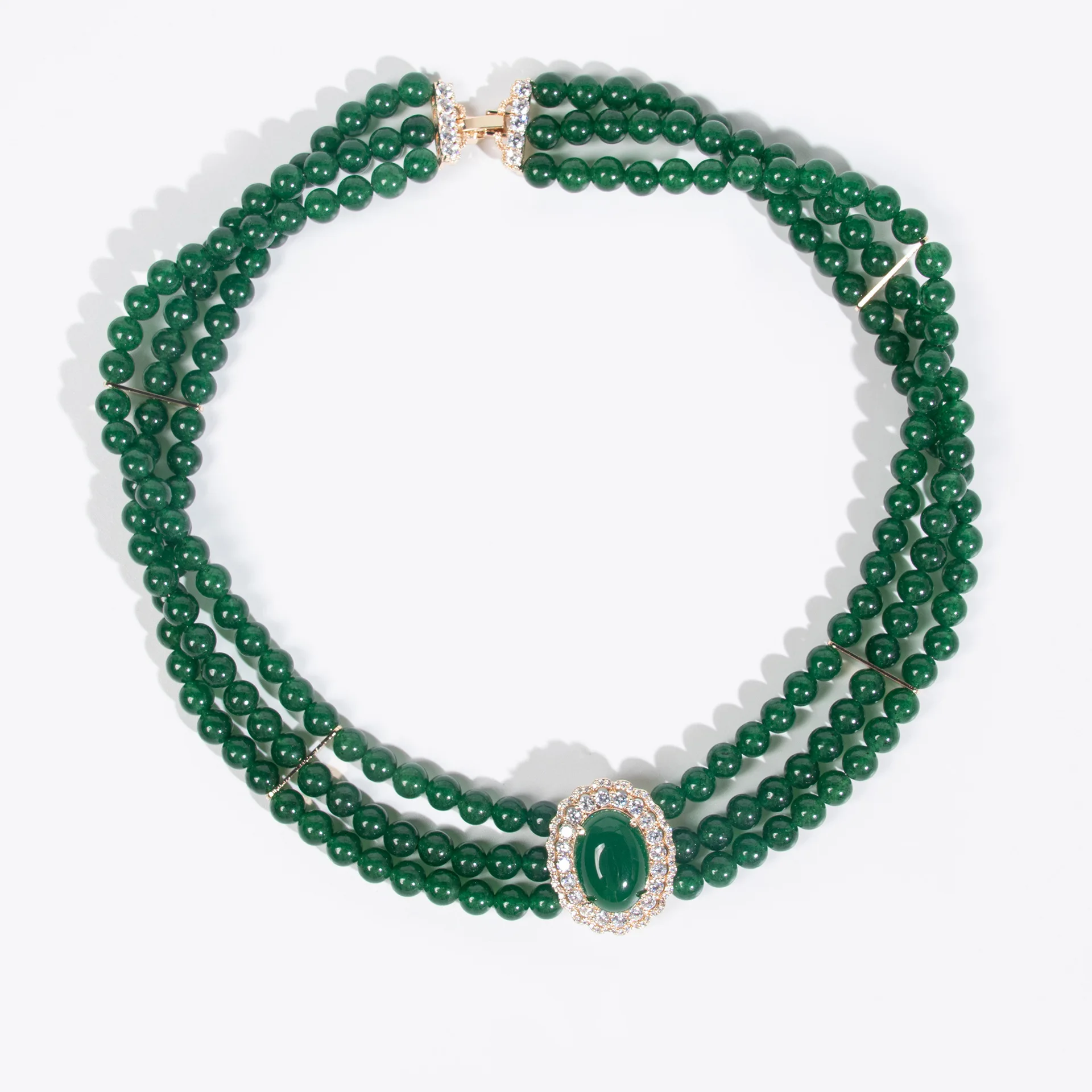 قلادة طبقات مزدوجة الطبقات على الطراز الأوروبي الأمريكي الخفيف الفاخر والشخصي - خرز الزمرد، مميز بالألماس المتلألئ #4