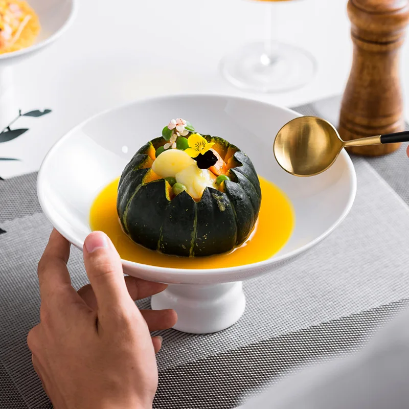 Small dish plate commercial creative features ceramic high-end restaurant home white tableware saucer tall tea tray