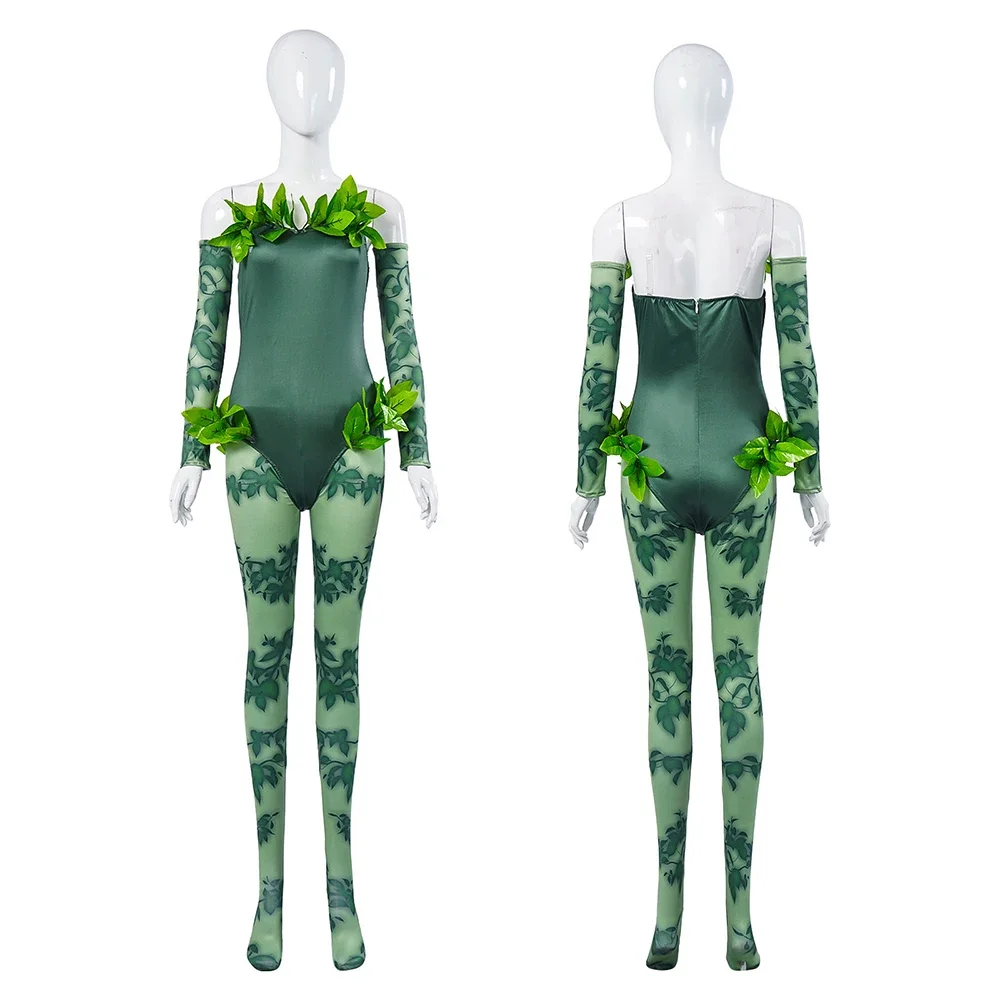

New 2025 Movie Poison Ivy Cosplay Bodysuit Super Villain Pamela Costume Adult Women Jumpsuit Halloween Party Clothes Outfit