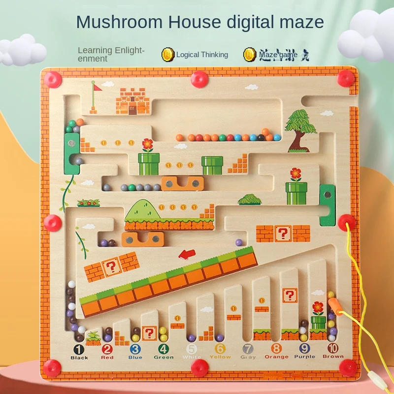 

Mushroom Walking Maze Wooden Children's Magnetic Digital Color Classification Cognitive Control Pen Early Childhood Education