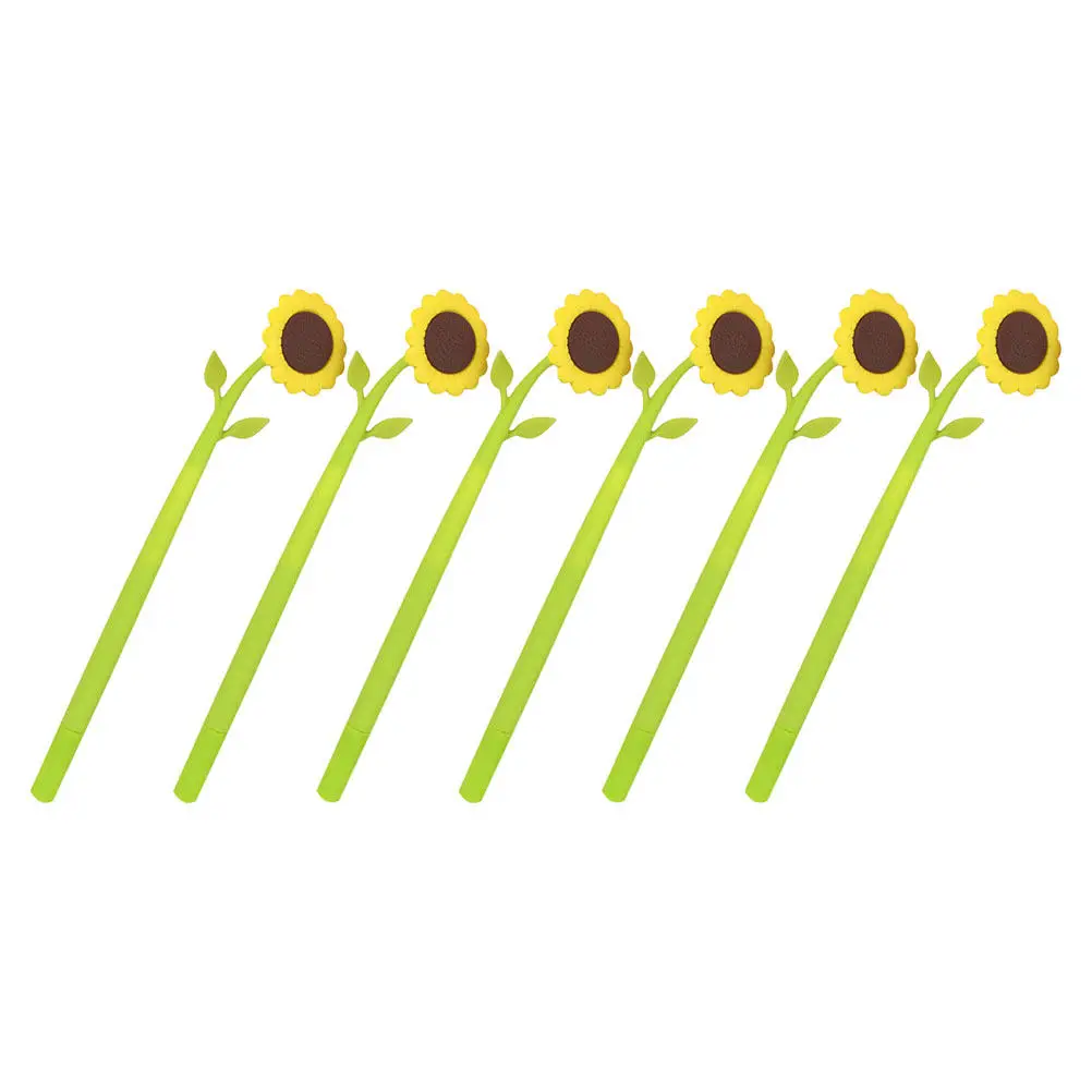 6Pcs Sunflower Shaped Gel Pens Smooth Leak Proof Writing Comfortable Grip Fine Tip Silicone Pens for Students School Office