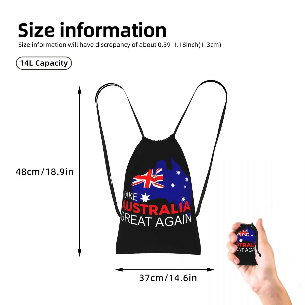Make Australia Great Again Drawstring Backpack Sports Gym Bag Portable Travel Drawstring Bag for Men Women