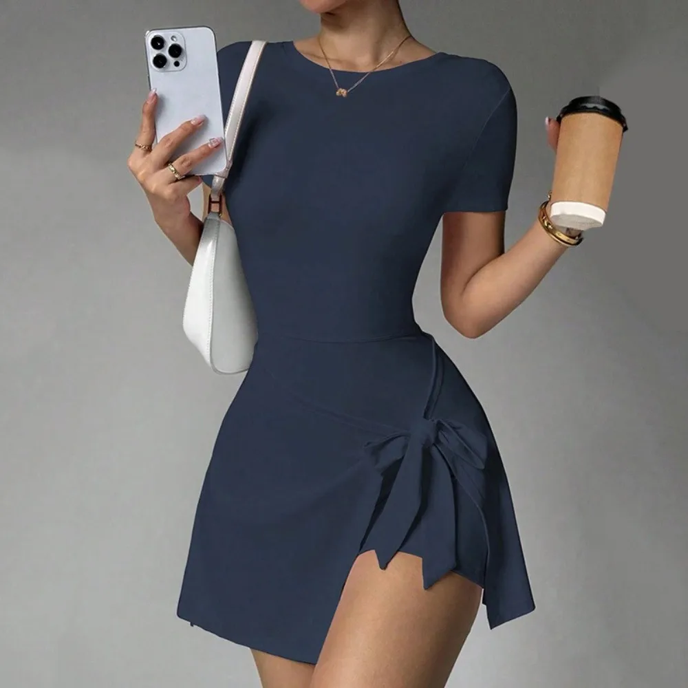 2 in 1 Tennis Dress for Women Built In Shorts Backless Bodycon Yoga Workout Athletic Mini Dress 82% Polyester Stretch Activewear
