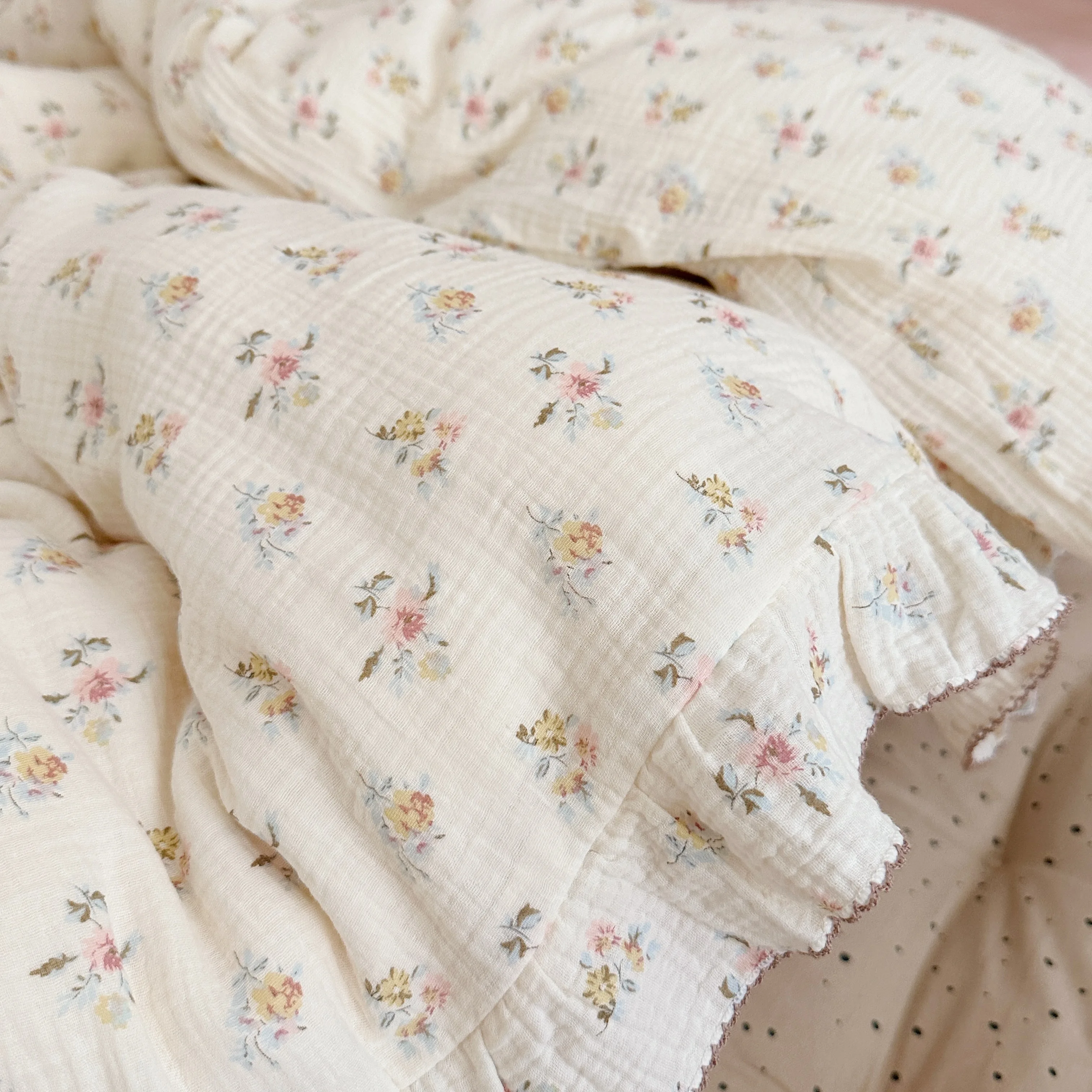 Vintage floral musselina algodão berço do bebê conjunto de cama crianças capa edredão fronha sem enchimento