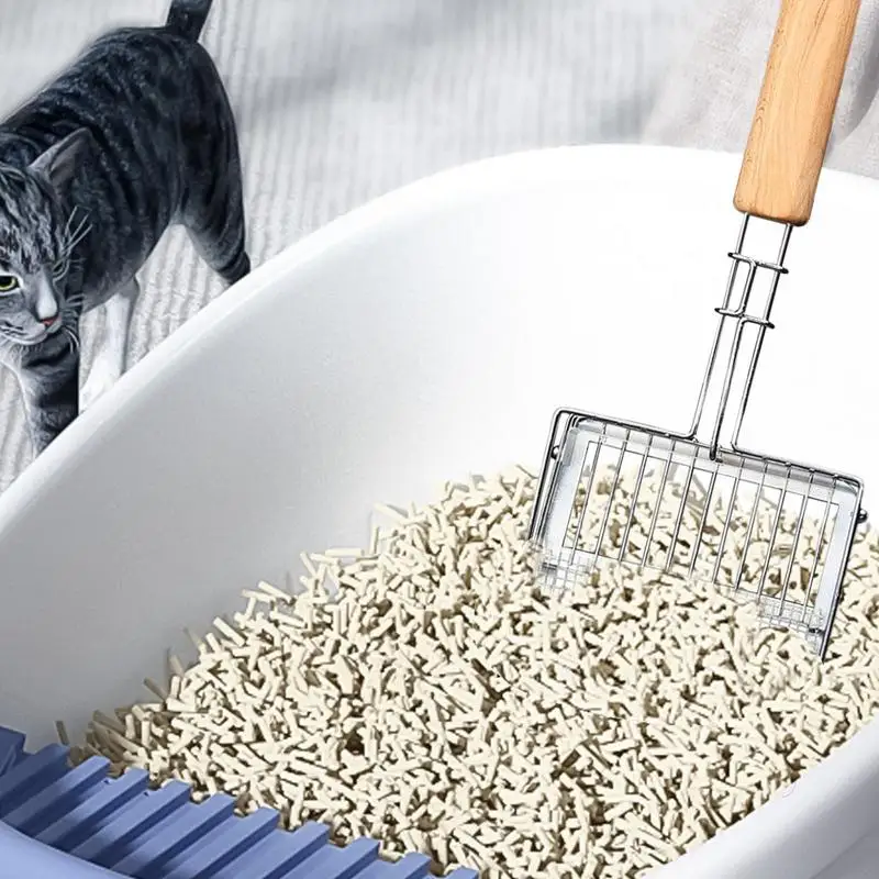 Pala per lettiera per gatti in metallo antiaderente a maglia fine Scooper per gattini con testa piatta ergonomica portatile push-pull design forniture per gatti