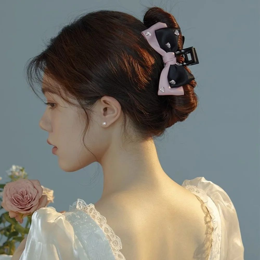 

1pc Satin Bow Hair Claw Rhinestone Hearts Sweet Style Perfect Cute Party Looks Elegant Hair Accessory Valentine Date Nights
