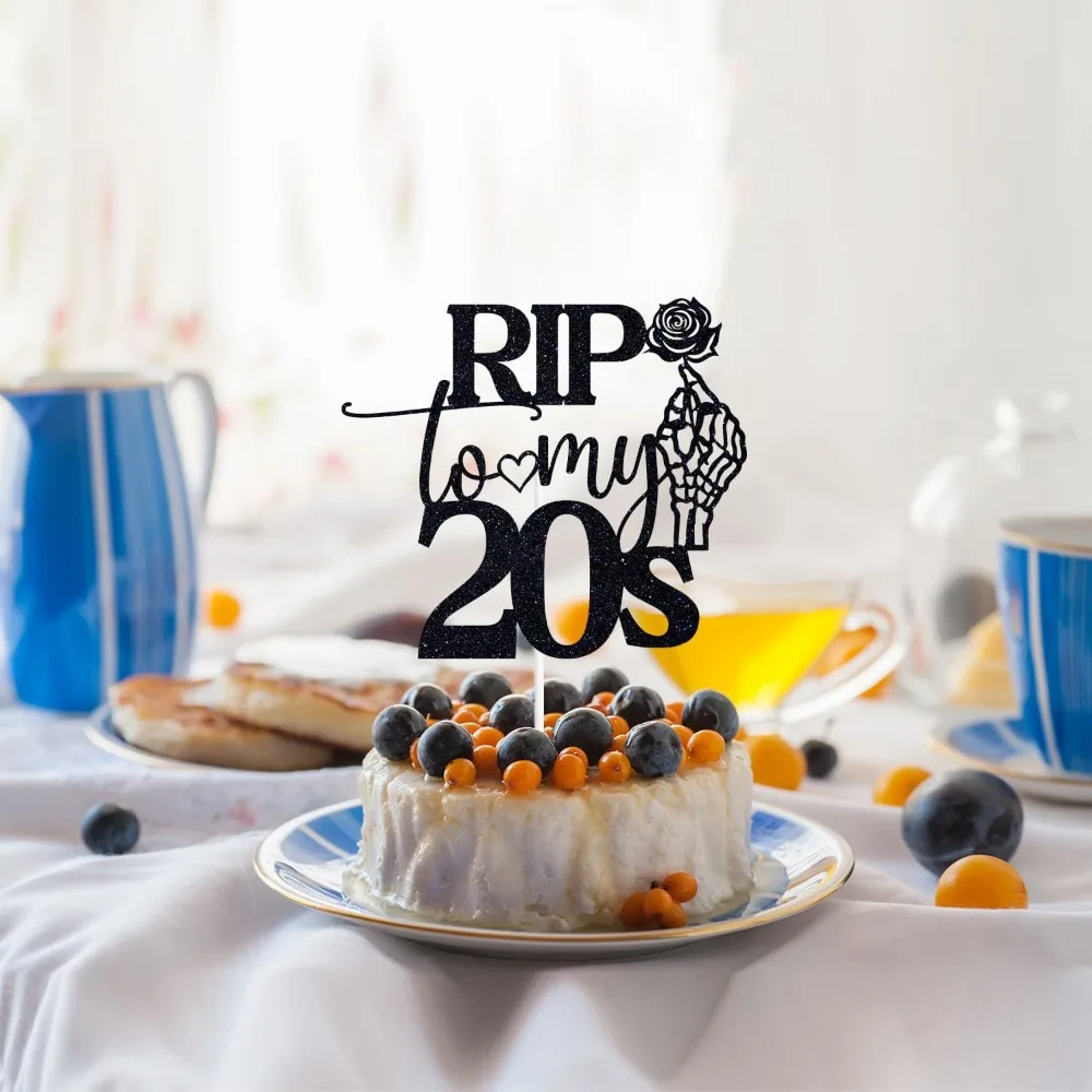 Schwarzer Glitzer-Kuchenaufsatz „Rip to My 20s“, „Cheers to 30 Years Death to My Twenties“ – Detail 5