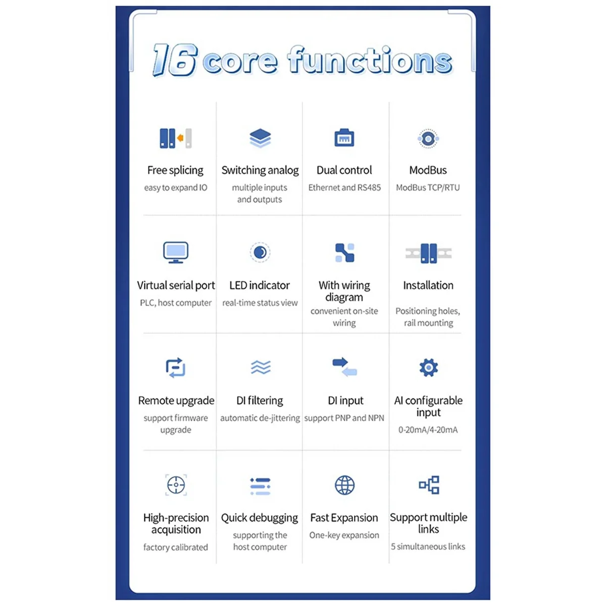 Efficient RS485 Ethernet 16DI Expansion Remote IO Module Analog Switch