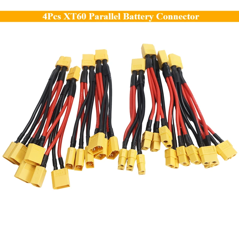 

4Pcs XT60 Parallel Battery Connector Male/Female Dual Extension 3-Way 14AWG Silicone Wire Y Splitter 100mm for Battery Charger