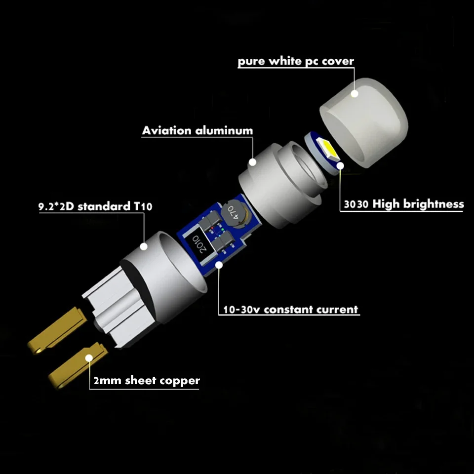 1Pcs 3030 Smd 350LM T10 W5W Led Auto Klaring Lichten Leeslamp Auto Voertuig Dome Deur Lamp Accessoires Pure wit 6000K