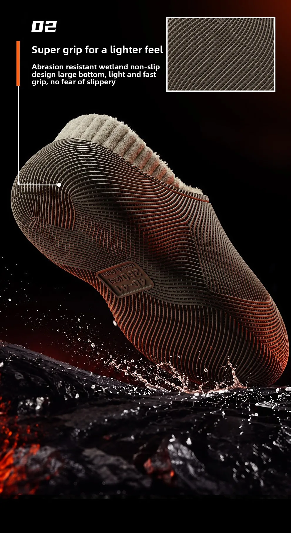 Dicke, mit Fleece gefütterte Baumwoll-Hausschuhe für Damen, warme Winterschuhe für den Innen- und Außenbereich, rutschfeste, wasserdichte Sohle. – Detail 9
