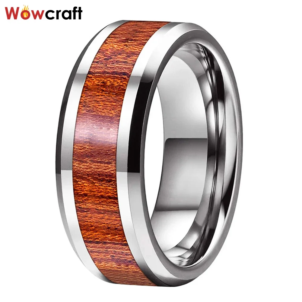 Genuine Wood Inlay Men Women Tungsten Carbide Engagement Band Fashion Jewelry Finger Ring Comfort Fit