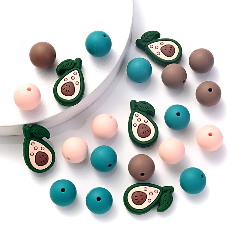 32Pcs/Set Fruit Silicone Beads Food Grade Teether Beads for DIY Baby Necklace Bracelet Pacifier Chain Chew Toys Accessories