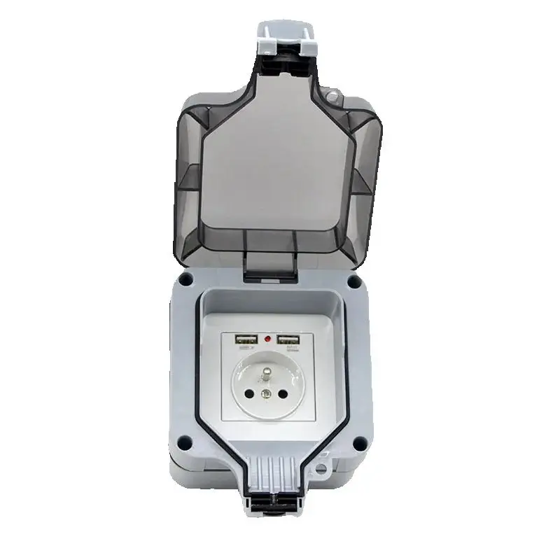 1PCS New Outdoor Waterproof USB Socket Wall Plug UK,EU German ,American,Standard Style 250V 16A Power Supply Jack Special