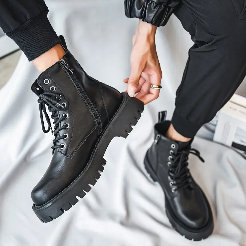 England style mans boots business office formal dress shoes original leather platform boot black stylish motorcycle ankle botas
