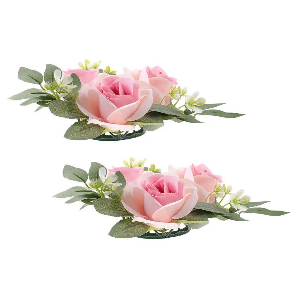 

2Pcs Artificial Rose Ring Realistic Floral Wreath Lightweight Wedding Party Table Centerpiece Artificial Rose Ring