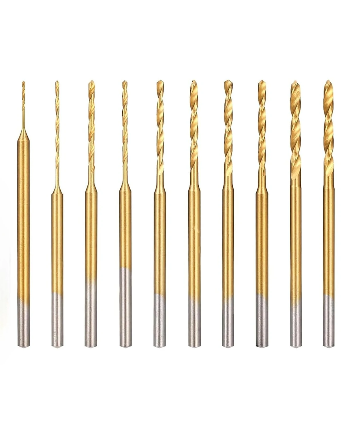 10Pcs Mini Twist Drill Bits, 2.35mm Shank 0.6-2.2mm Titanium Micro Drills, Precision Bits for Wood Resin Jewelry DIY Crafts