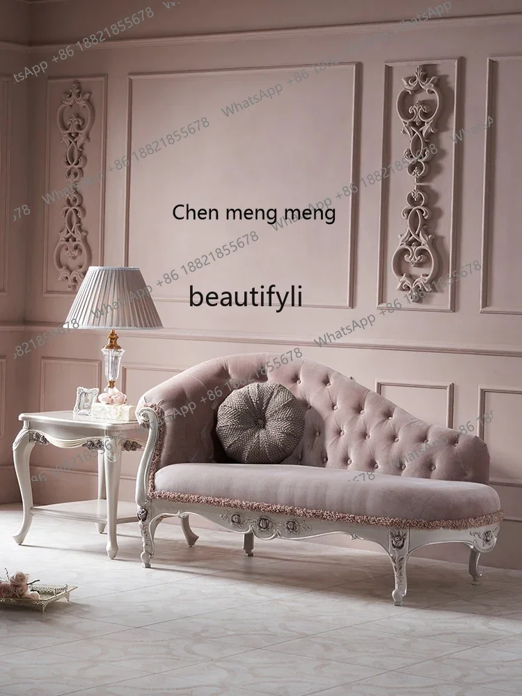 

ss7304 French Furniture Retro Chaise Longue Beauty Bed Bedroom European Wood Recliner Single Sofa Ry