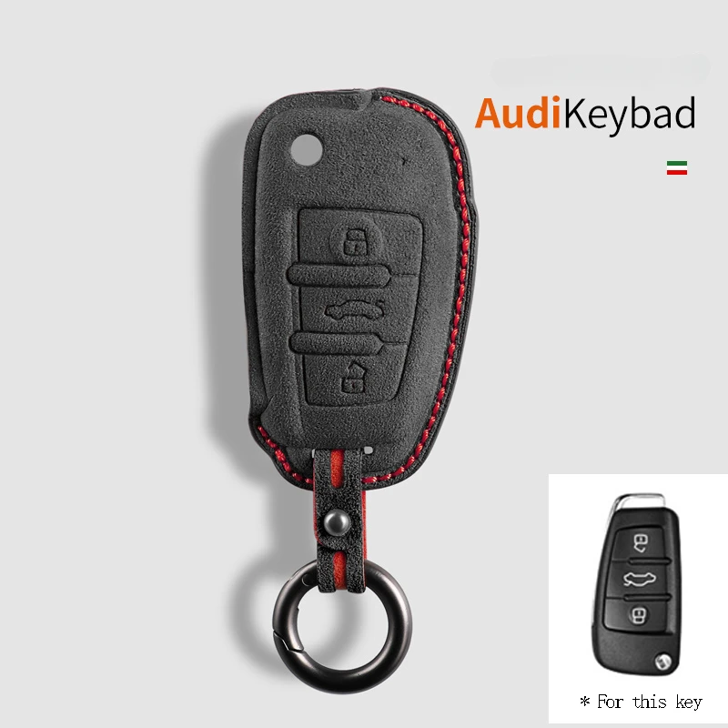 

For Audi A1 A4 B9 A5 A3 A6 8S S5 S7 8W Q5 Q2 Q3 Q7 R8 S6 RS3 Suede Leather Car Key Case Shell Keychain for Audi Car Flip Key Fob