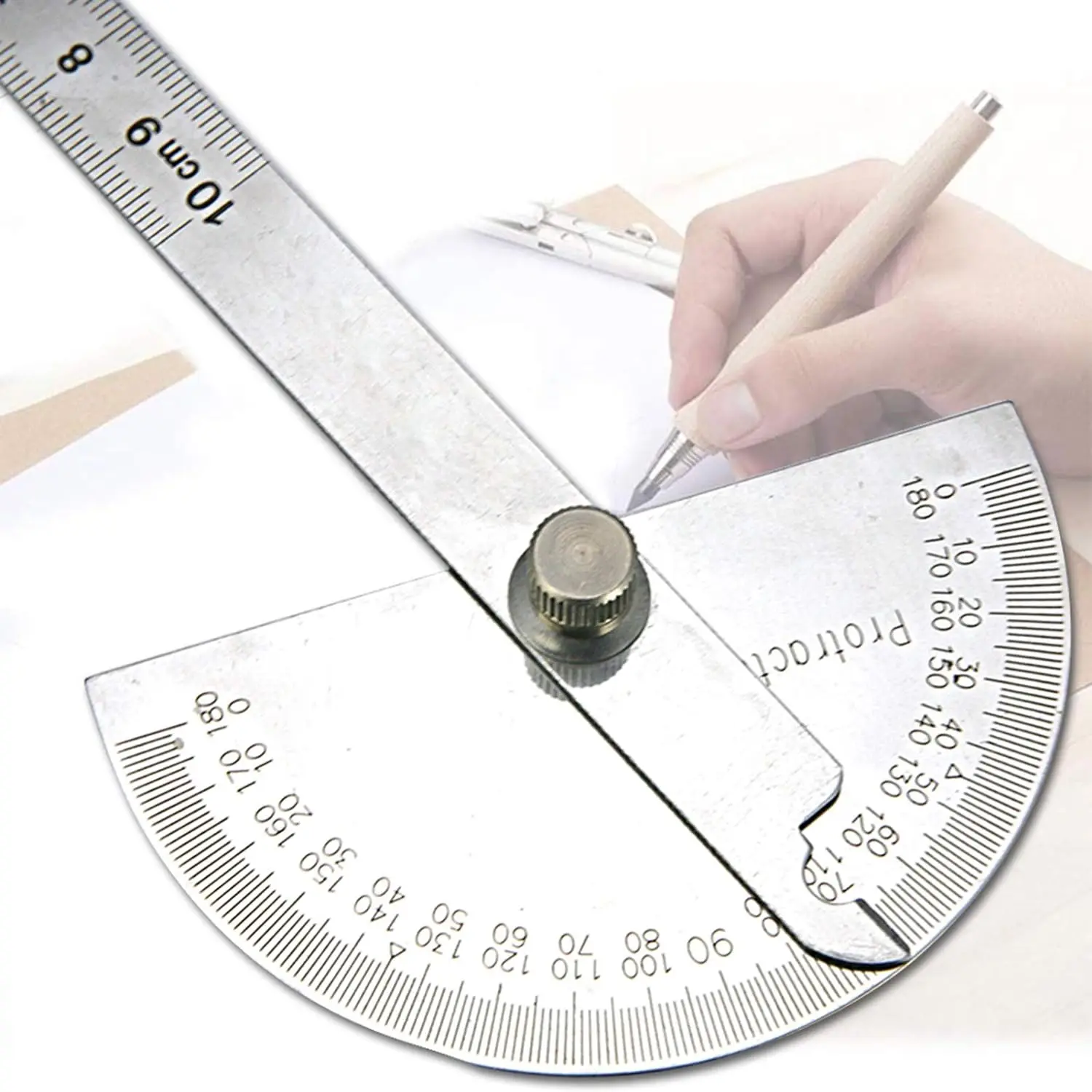 0-180 ° Round Head Protractor, Thickened Stainless Steel Angle Gauge for Measuring Large Woodworking Angle Gauges