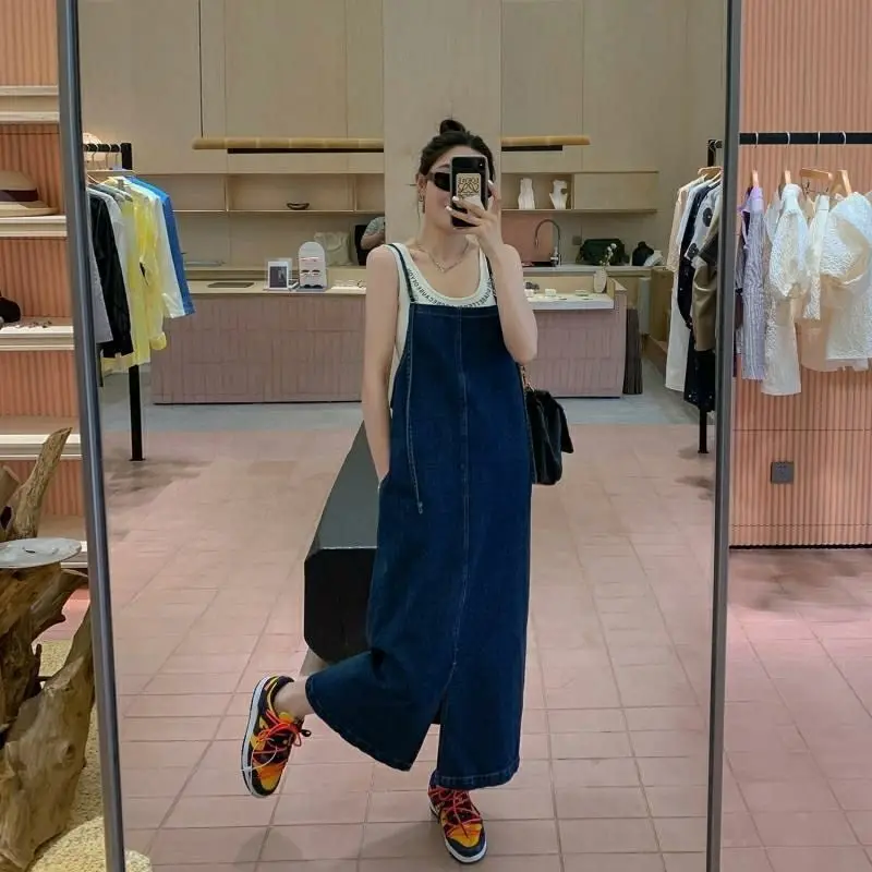 Strapless Denim Dress 2025, Casual Loose Fit Long Slit Maxi Dress with Boho Style for Women