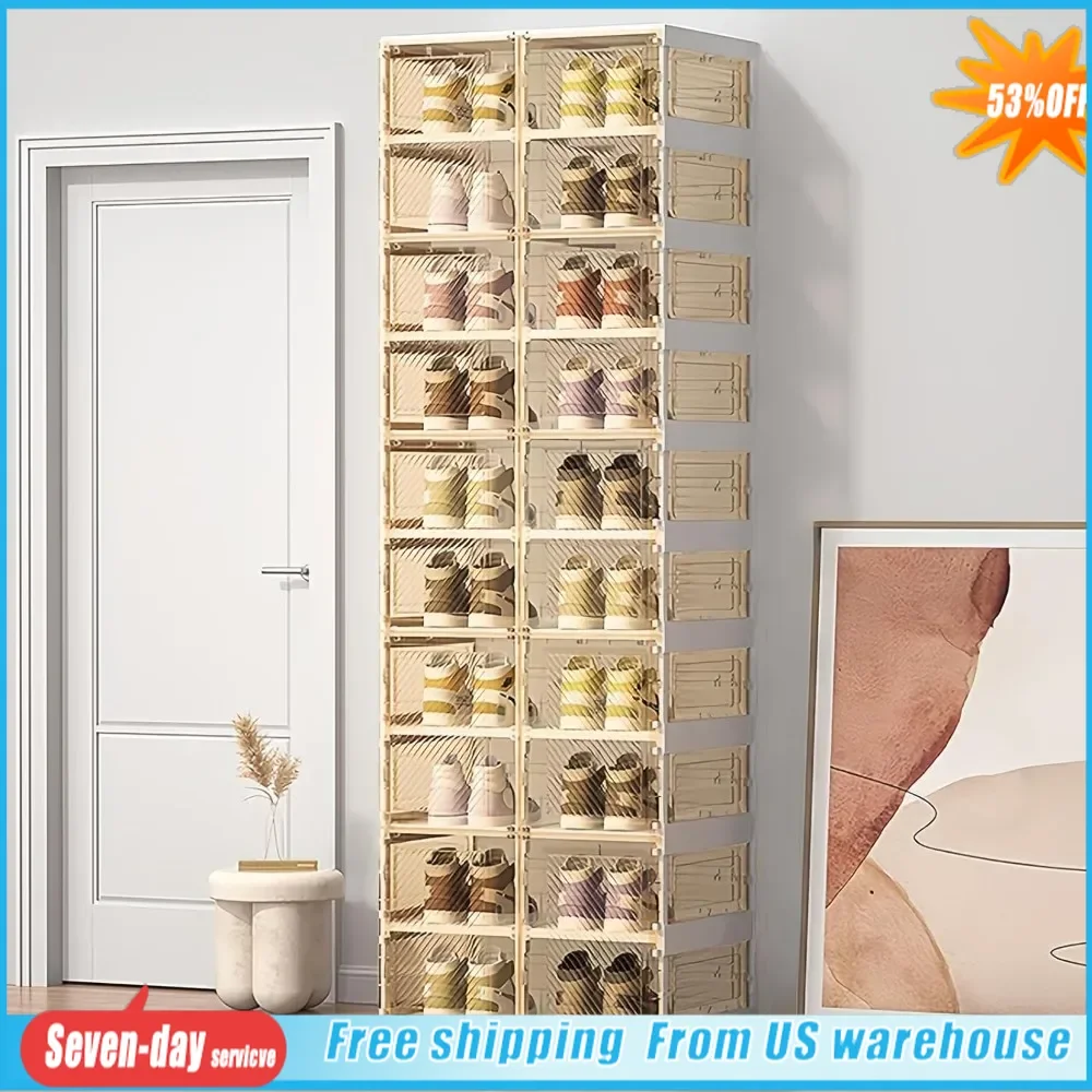 

Portable Folding Shoe Rack Shoe Storage Box All-in-one Sturdy Easy-to-assemble Sneaker Cabinet With Magnetic Transparent Door