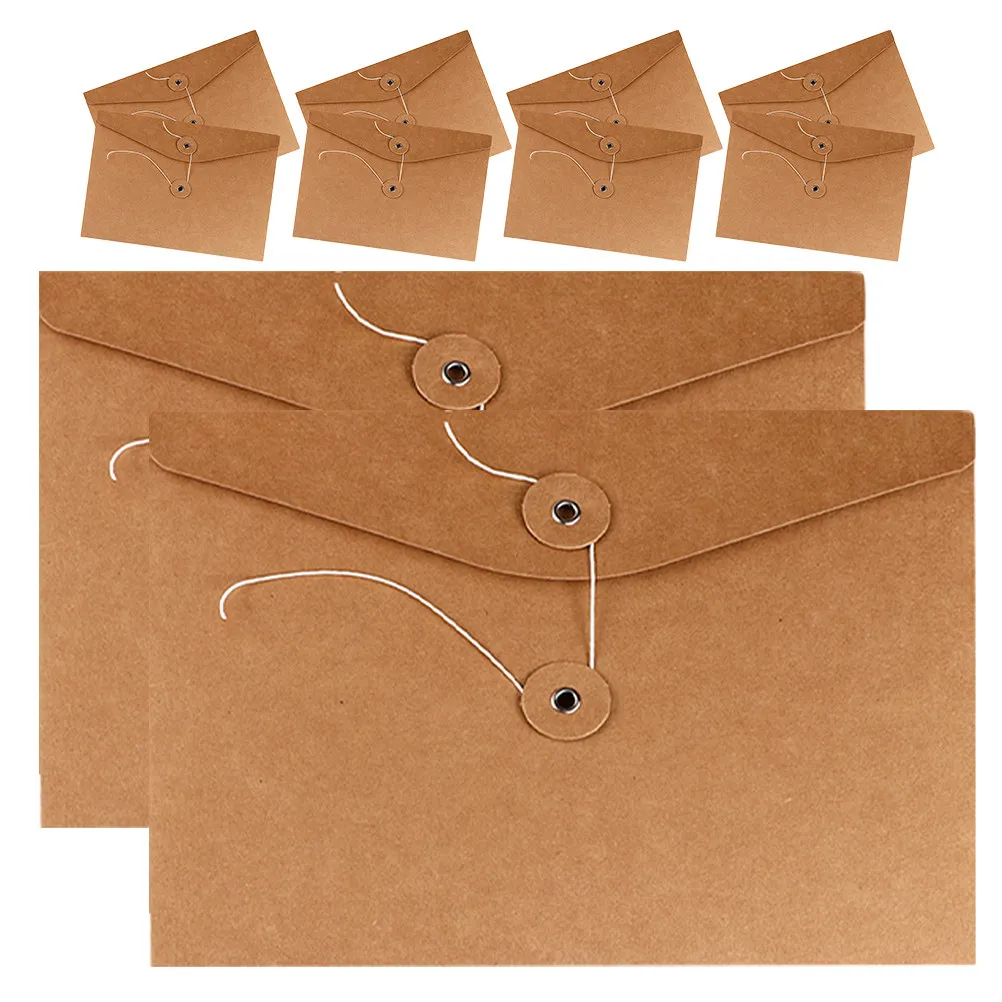

10Pcs Kraft Paper File Pouch Brown Cardboard Document Bag Secure Closure for Daily Office Travel Storage A4 File Envelope Bag