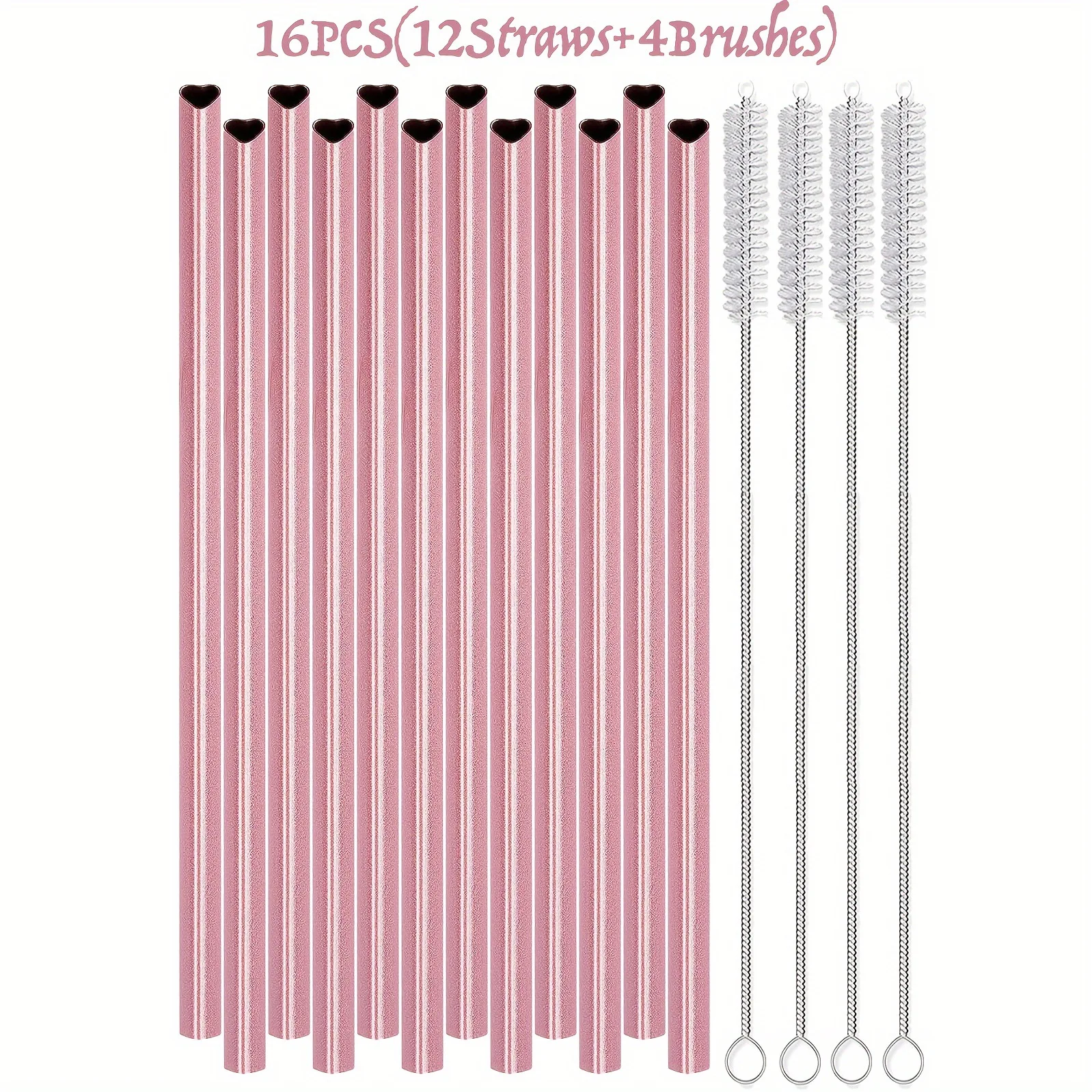 304 stainless steel Straw Recyclable straw Pink heart-shaped metal straw set with straw brush