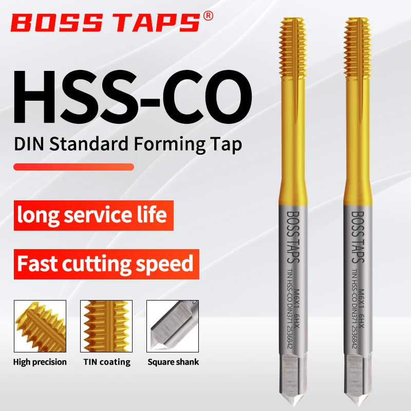 BOSS TAPS 1PCS HSS-CO DIN 371 376 Standard Forming Roll Pointed Spiral Fluted Tap M2 M3 M4 M5 M6 M8 M10 M12 Machine Thread Taps