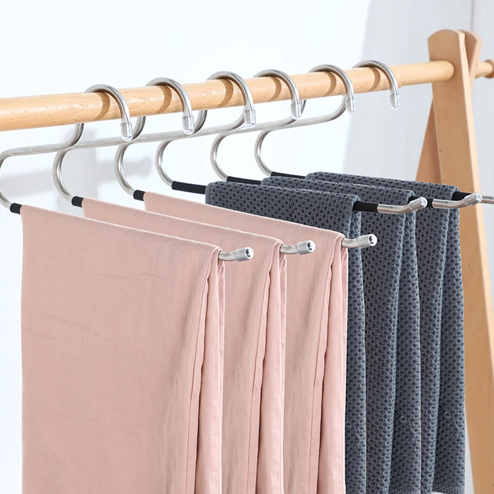 

6pcs Pants Hangers Closet Storage Organizer Stainless Steel Non Slip Multi Purpose Hanger For Jeans Ties Blankets Skirts Towels