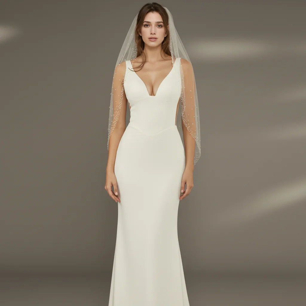 Véu de casamento romântico com bolinhas de pérola, véu de casamento gracioso com design leve e sutil frisado g40