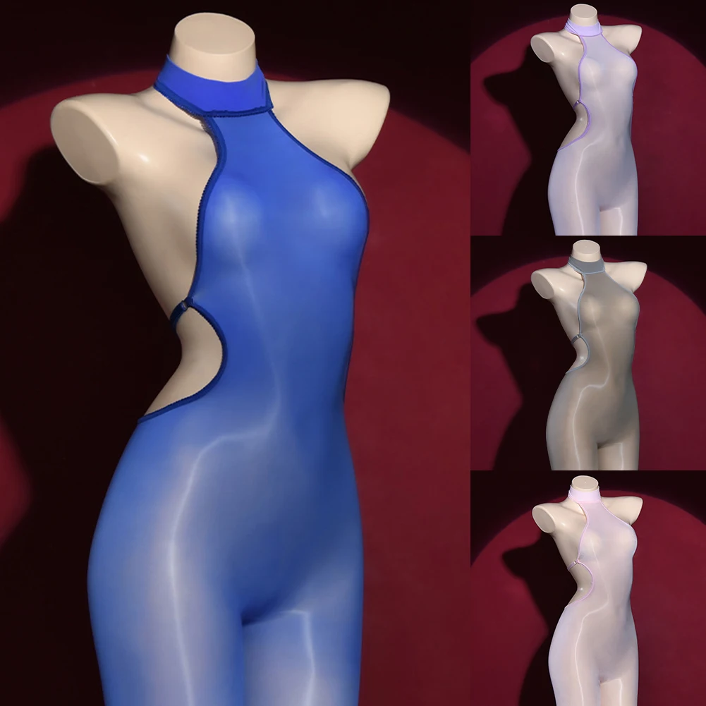 

Сексуальное женское белье, женский масляный блестящий комбинезон, эластичное боди, прозрачные чулки, гладкая искушение с вырезами, ночное белье