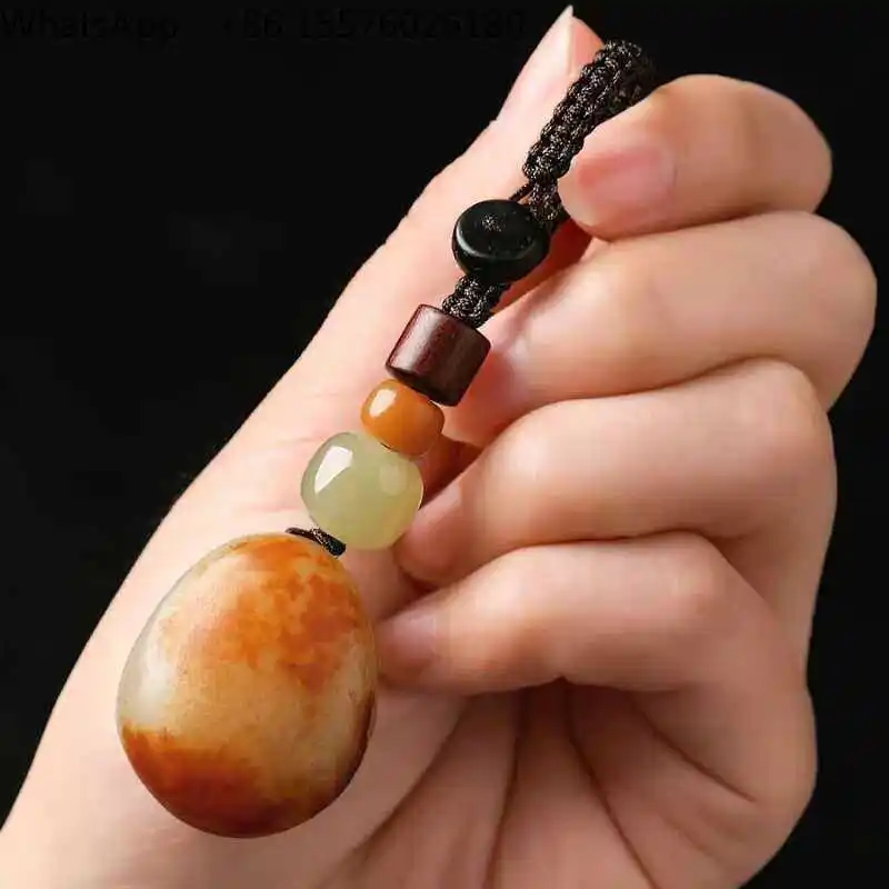 Natural Hetian Jade Car Keychain Pendant, Men's and Women's High-end Creative Gifts Safe Transshipment Jade Pendant Pendant Rope