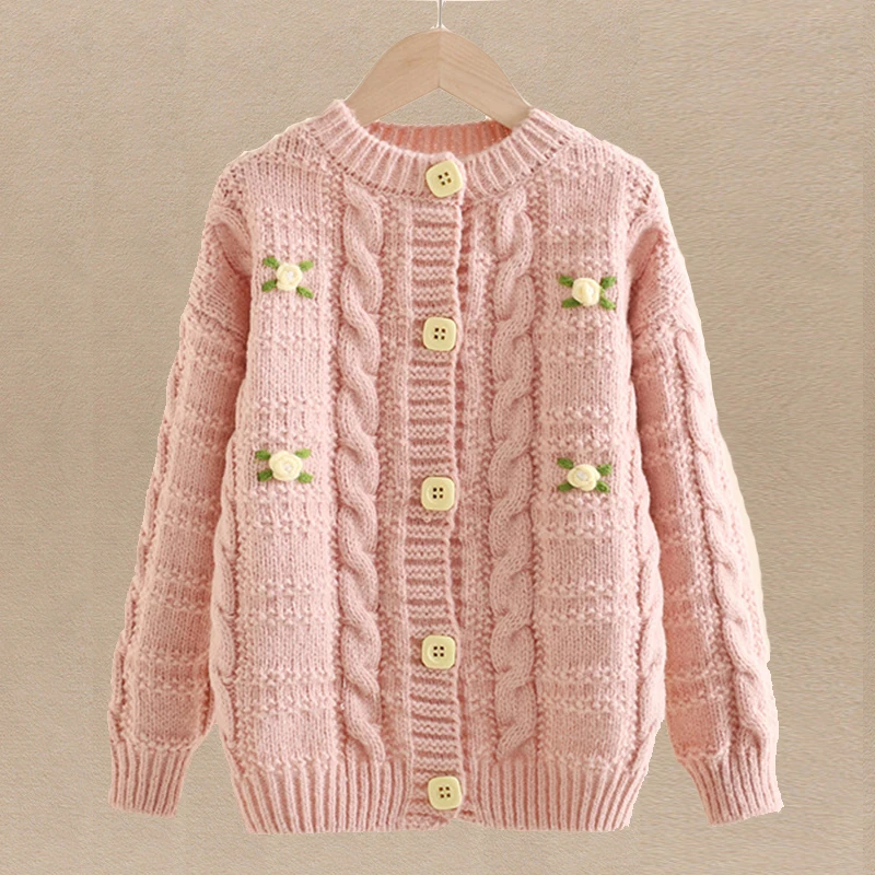 Baby Kids Coats Cardigans for Girls Sweaters Flower Autumn Winter Knitted Tops Children Clothes for Teenagers 6 8 10 11 12 Years