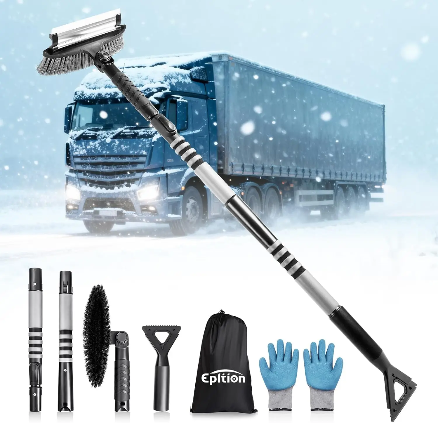 

72" Extendable Snow Brush with Ice Scraper for Car Truck SUV - Soft Squeegee & Rotating Head for Windshield Cleaning