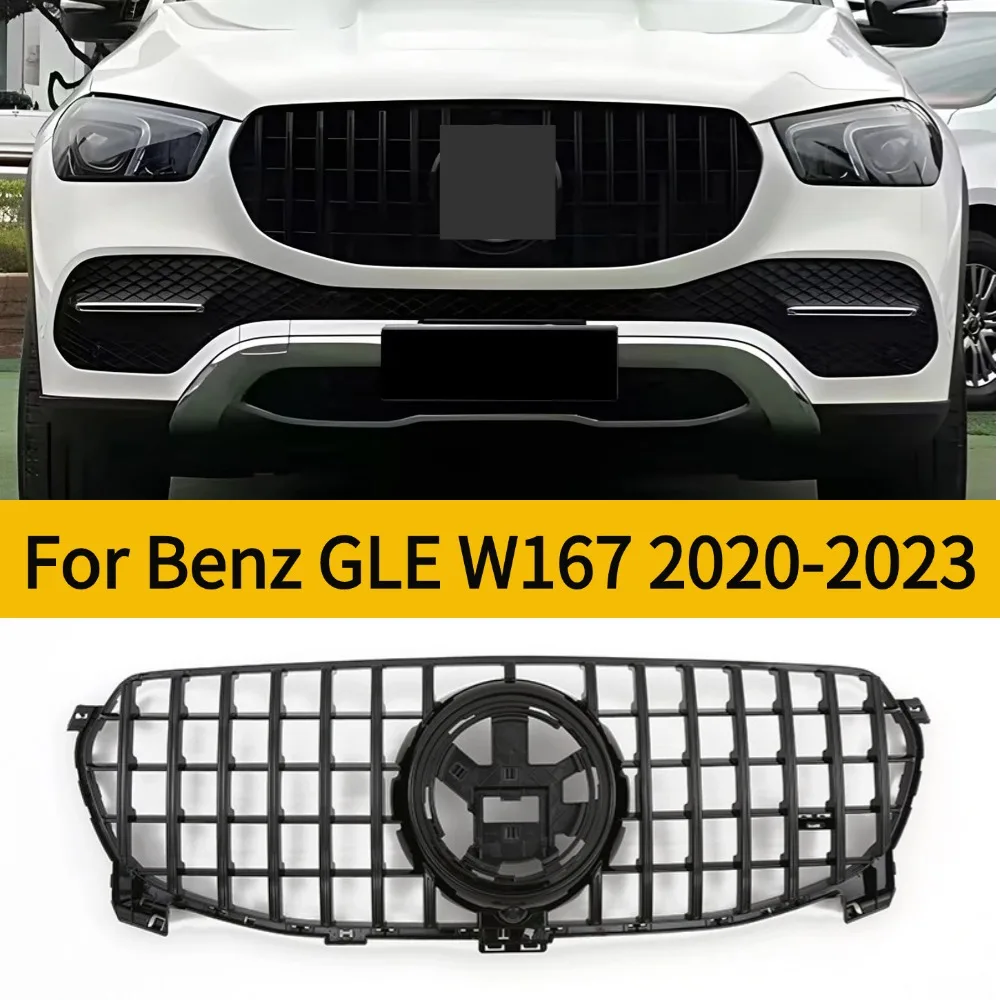 For Mercedes-Benz GLE 350 450  Style Upgrade ABS Plastic Front Hood Grille Racing Grill Trim Kit for 2020-2023 W167 Models