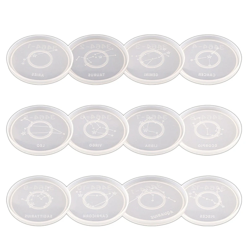 12Pcs Twelve Constellation Coaster Gypsum Table Silicone Mold DIY Coaster Crystal Epoxy Resin Mold