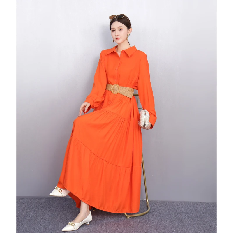 2025 frühling Sommer Mode Elegante Lose Shirts Lange Kleider Frauen Langarm Kleid Damen Großhandel J1148