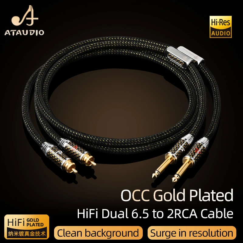 ATAUDIO HiFi Dual 6.35mm to 2RCA Audio Cable Hi-end OCC Gold-plated RCA to 6.5mm Connected Speakers for CD Console Amplifier