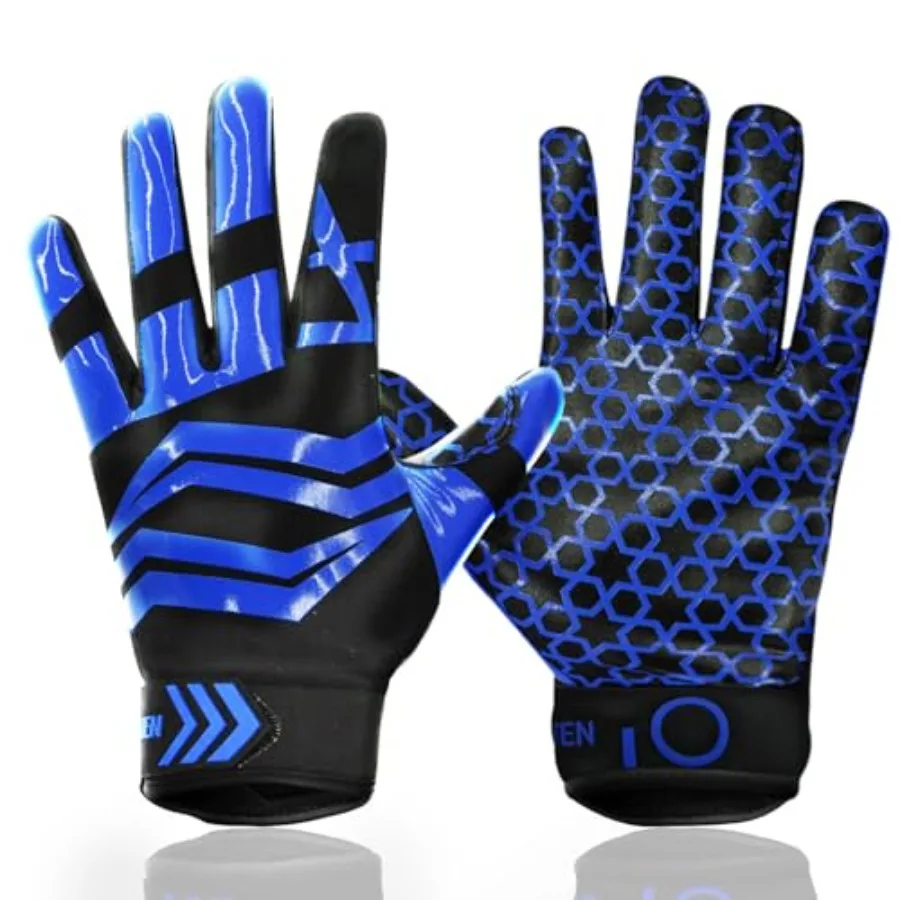 Guantes de Fútbol Americano para Receptor, Juveniles, Pro 3.0, Duraderos, Transpirables y Flexibles para Niños y Niñas en Blanco, Rojo, Negro y Azul, Talla Pequeña
